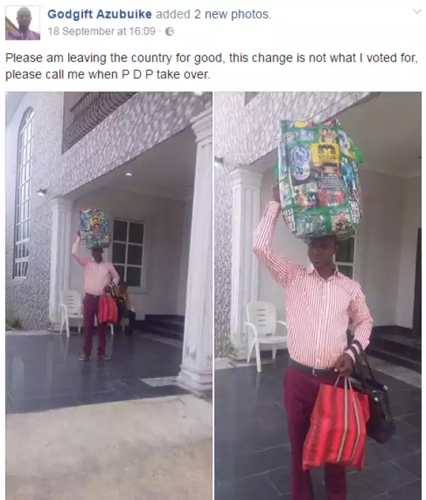 Photos of man who claims to be leaving the country because of APC goes viral